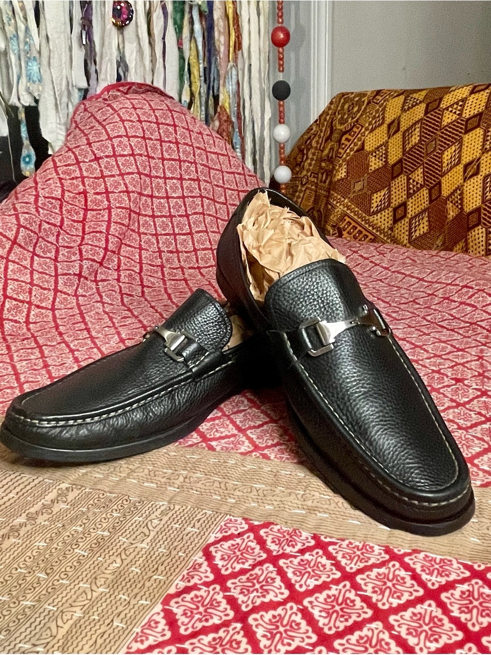 Allen Edmonds "Firenze" Black Pebbled Leather Bit Loafers